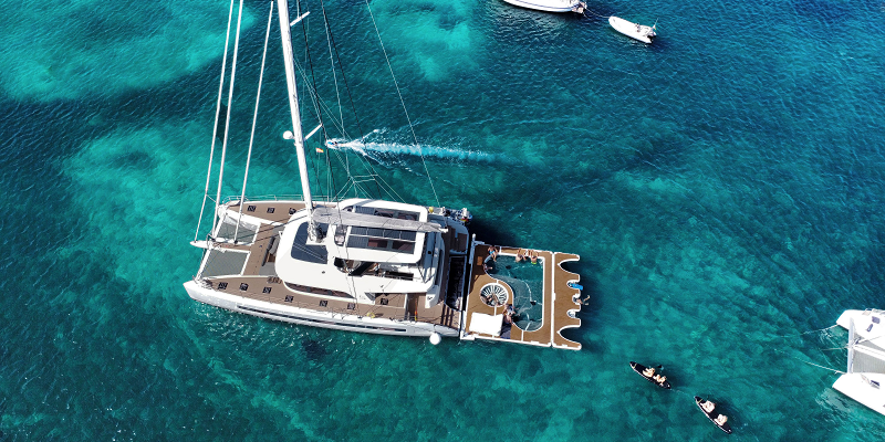 Lagoon Sixty5 Catamaran charter Mallorca aerial view