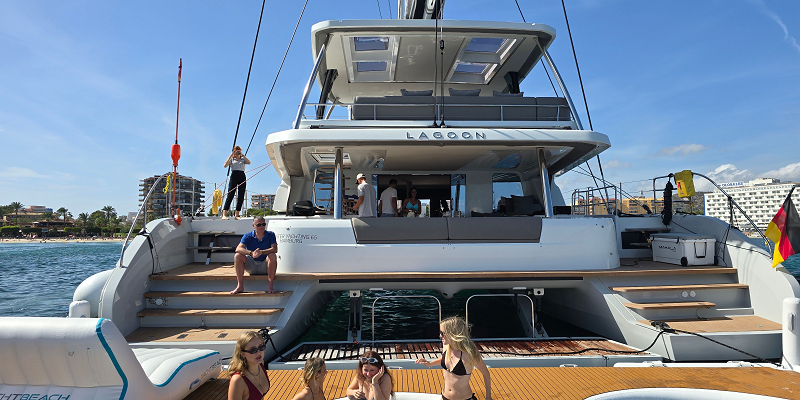 Lagoon Sixty5 Catamaran charter Mallorca with XXL bathing platform with jacuzzi pool