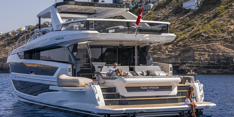 Aft view of the Pearl 82 charter yacht