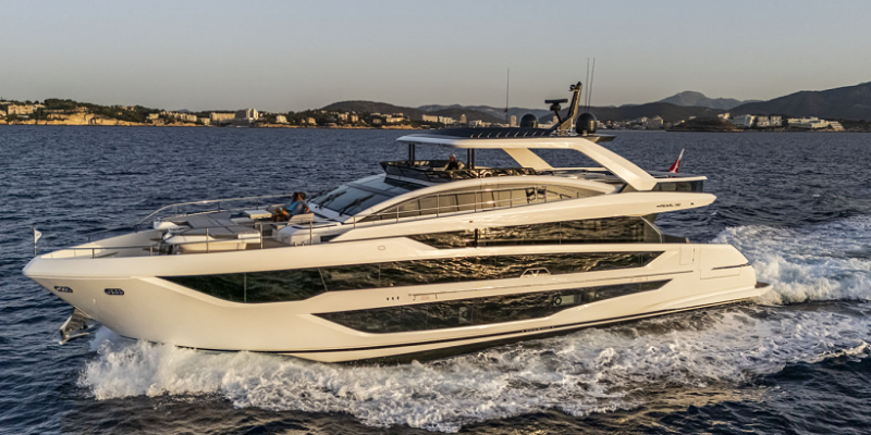 Side view of the Pearl 82 yacht available for charter in Mallorca