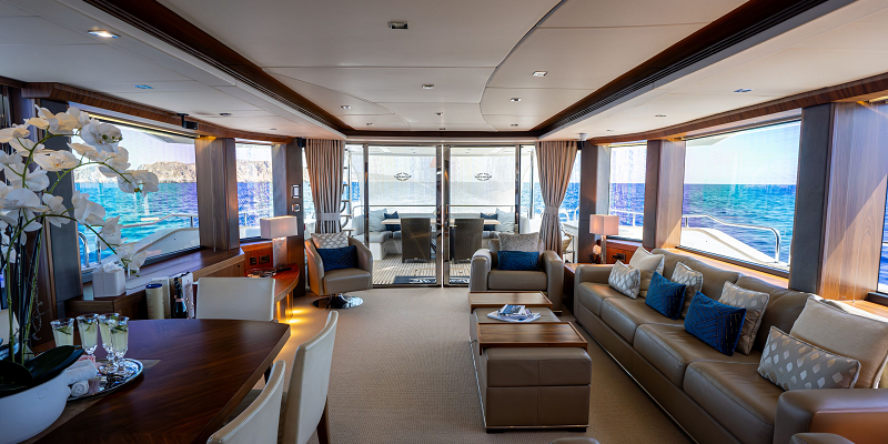 Saloon area of Sunseeker yacht